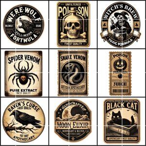 SPOOKY HALLOWEEN LABELS Card Toppers Supply Scrapbook Junk Journal Crafts